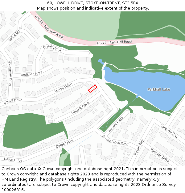 60, LOWELL DRIVE, STOKE-ON-TRENT, ST3 5RX: Location map and indicative extent of plot
