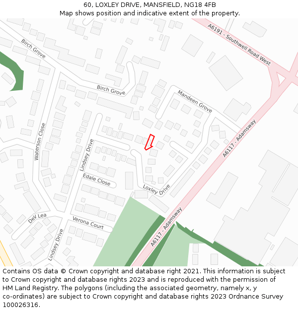 60, LOXLEY DRIVE, MANSFIELD, NG18 4FB: Location map and indicative extent of plot