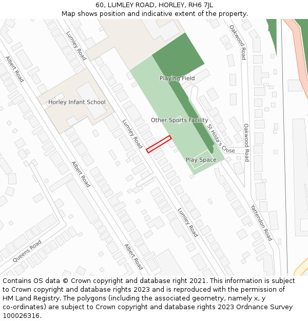 60, LUMLEY ROAD, HORLEY, RH6 7JL: Location map and indicative extent of plot