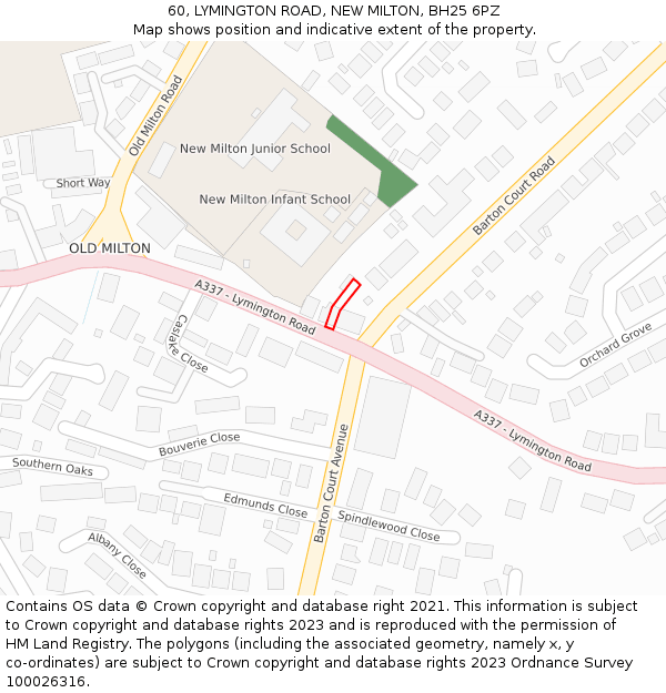 60, LYMINGTON ROAD, NEW MILTON, BH25 6PZ: Location map and indicative extent of plot