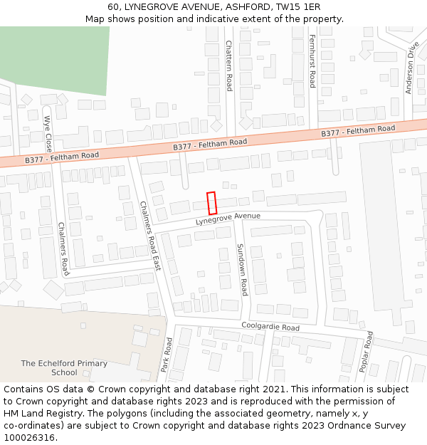 60, LYNEGROVE AVENUE, ASHFORD, TW15 1ER: Location map and indicative extent of plot