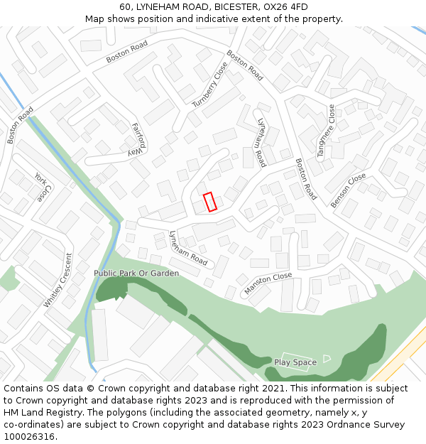 60, LYNEHAM ROAD, BICESTER, OX26 4FD: Location map and indicative extent of plot