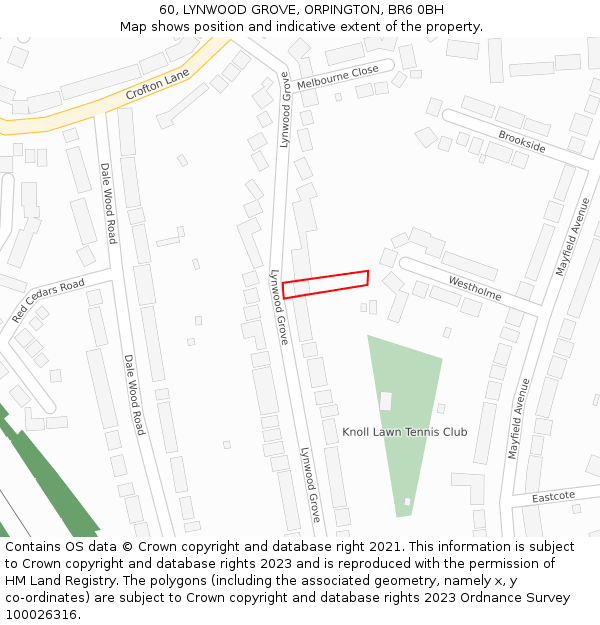 60, LYNWOOD GROVE, ORPINGTON, BR6 0BH: Location map and indicative extent of plot