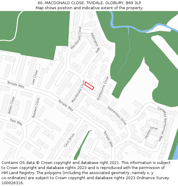 60, MACDONALD CLOSE, TIVIDALE, OLDBURY, B69 3LP: Location map and indicative extent of plot