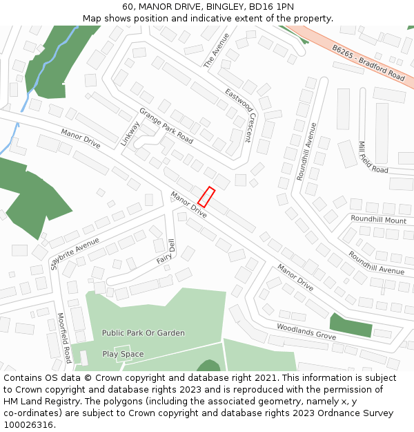 60, MANOR DRIVE, BINGLEY, BD16 1PN: Location map and indicative extent of plot