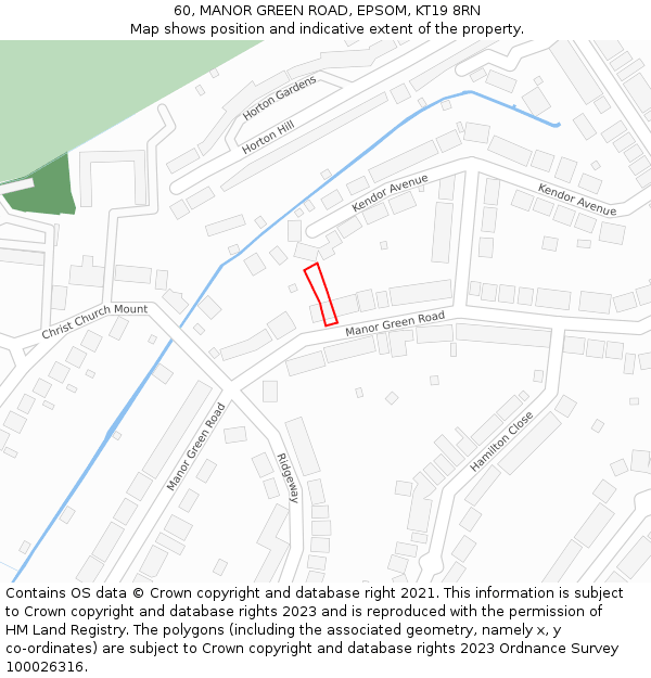 60, MANOR GREEN ROAD, EPSOM, KT19 8RN: Location map and indicative extent of plot