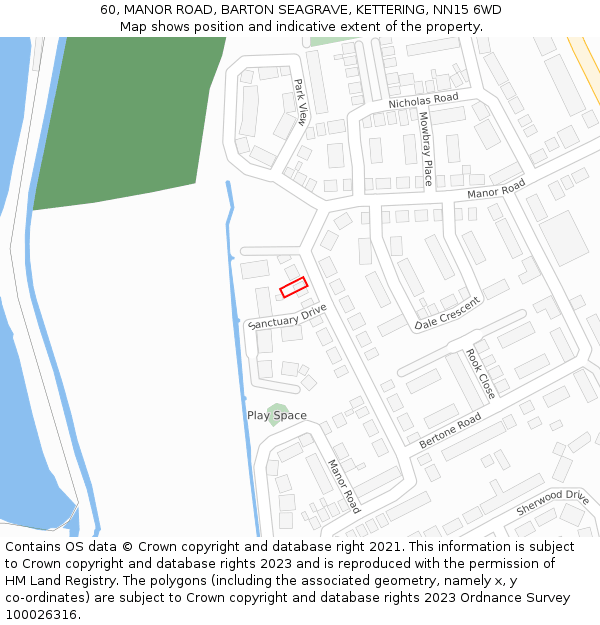 60, MANOR ROAD, BARTON SEAGRAVE, KETTERING, NN15 6WD: Location map and indicative extent of plot