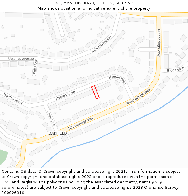 60, MANTON ROAD, HITCHIN, SG4 9NP: Location map and indicative extent of plot