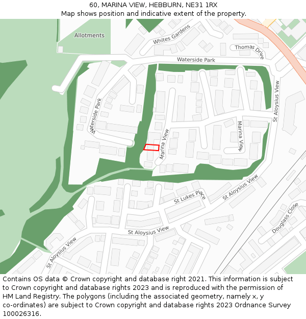 60, MARINA VIEW, HEBBURN, NE31 1RX: Location map and indicative extent of plot
