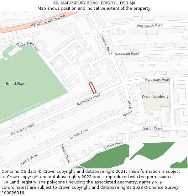 60, MARKSBURY ROAD, BRISTOL, BS3 5JX: Location map and indicative extent of plot