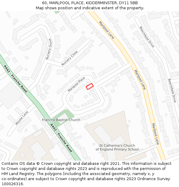 60, MARLPOOL PLACE, KIDDERMINSTER, DY11 5BB: Location map and indicative extent of plot