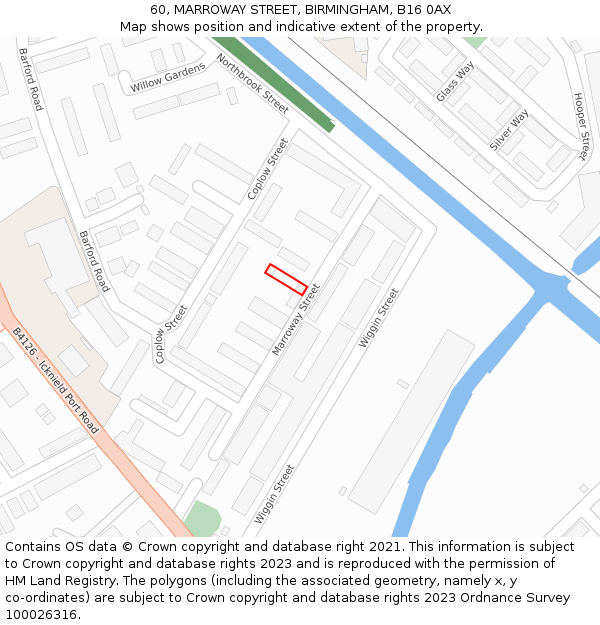 60, MARROWAY STREET, BIRMINGHAM, B16 0AX: Location map and indicative extent of plot