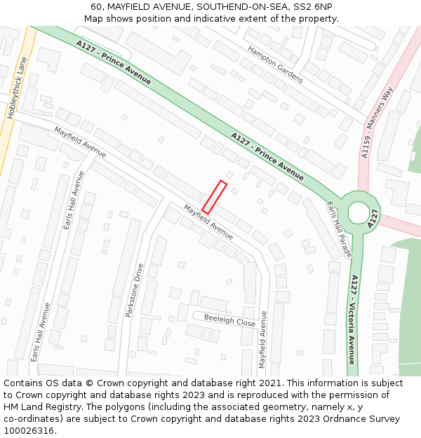 60, MAYFIELD AVENUE, SOUTHEND-ON-SEA, SS2 6NP: Location map and indicative extent of plot