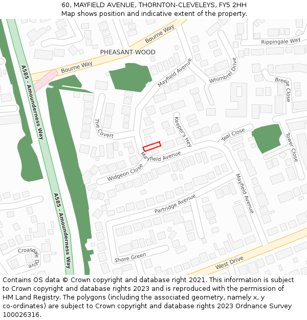 60, MAYFIELD AVENUE, THORNTON-CLEVELEYS, FY5 2HH: Location map and indicative extent of plot