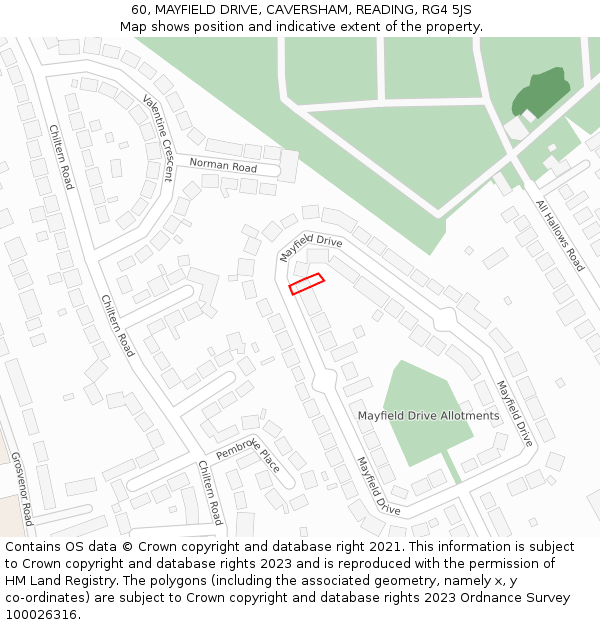 60, MAYFIELD DRIVE, CAVERSHAM, READING, RG4 5JS: Location map and indicative extent of plot
