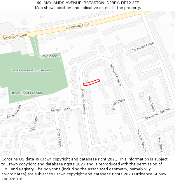60, MAYLANDS AVENUE, BREASTON, DERBY, DE72 3EE: Location map and indicative extent of plot