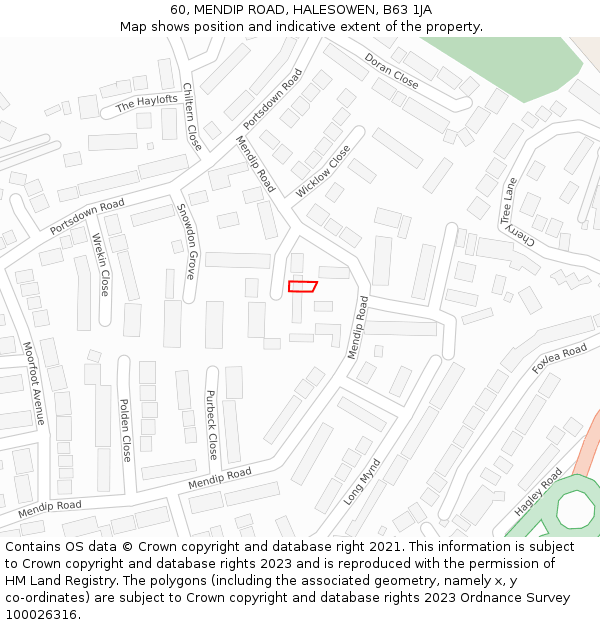 60, MENDIP ROAD, HALESOWEN, B63 1JA: Location map and indicative extent of plot