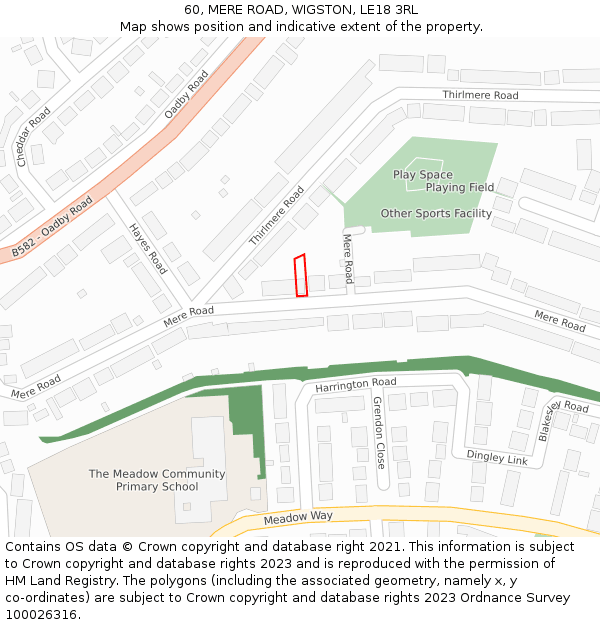 60, MERE ROAD, WIGSTON, LE18 3RL: Location map and indicative extent of plot