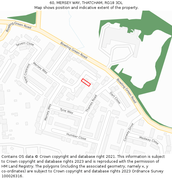 60, MERSEY WAY, THATCHAM, RG18 3DL: Location map and indicative extent of plot