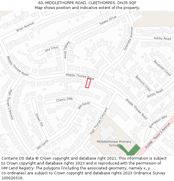 60, MIDDLETHORPE ROAD, CLEETHORPES, DN35 9QF: Location map and indicative extent of plot