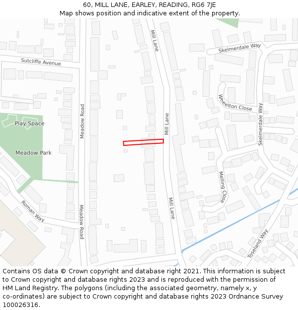 60, MILL LANE, EARLEY, READING, RG6 7JE: Location map and indicative extent of plot