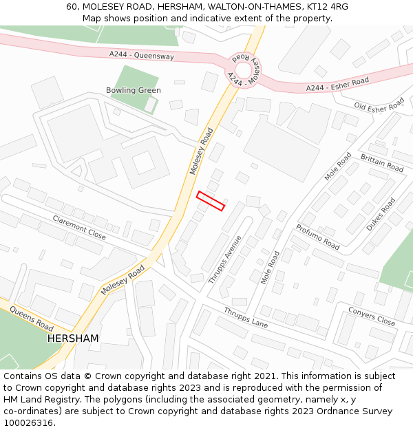 60, MOLESEY ROAD, HERSHAM, WALTON-ON-THAMES, KT12 4RG: Location map and indicative extent of plot