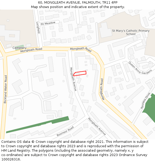 60, MONGLEATH AVENUE, FALMOUTH, TR11 4PP: Location map and indicative extent of plot