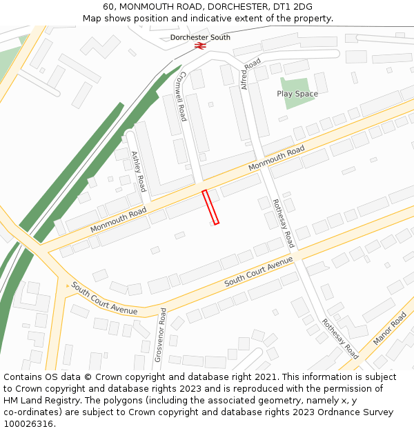 60, MONMOUTH ROAD, DORCHESTER, DT1 2DG: Location map and indicative extent of plot
