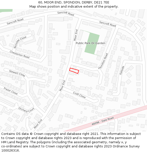 60, MOOR END, SPONDON, DERBY, DE21 7EE: Location map and indicative extent of plot
