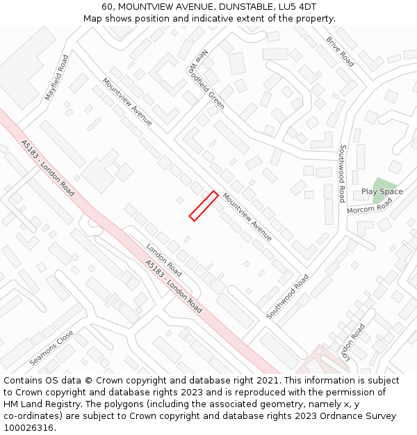 60, MOUNTVIEW AVENUE, DUNSTABLE, LU5 4DT: Location map and indicative extent of plot