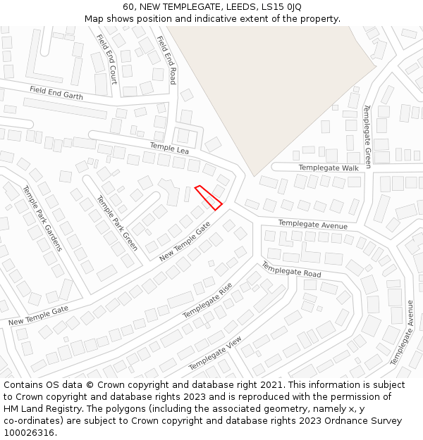 60, NEW TEMPLEGATE, LEEDS, LS15 0JQ: Location map and indicative extent of plot