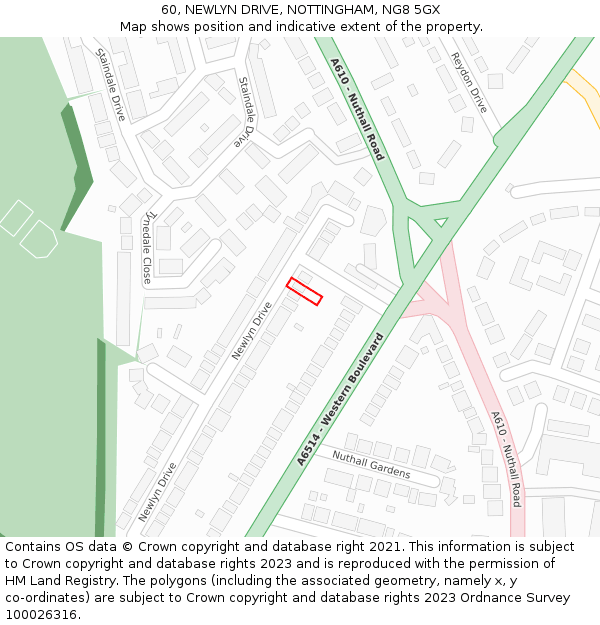 60, NEWLYN DRIVE, NOTTINGHAM, NG8 5GX: Location map and indicative extent of plot