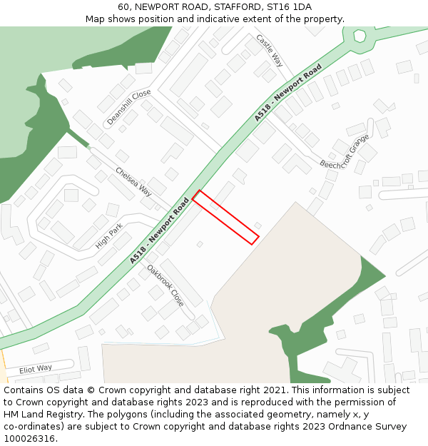 60, NEWPORT ROAD, STAFFORD, ST16 1DA: Location map and indicative extent of plot