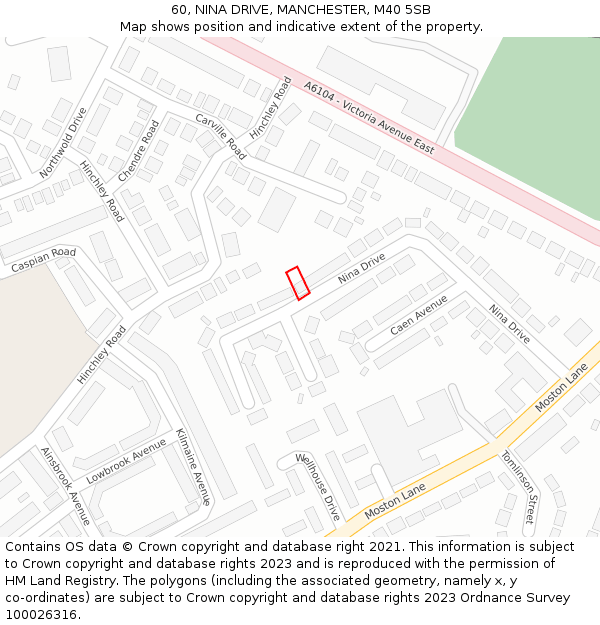 60, NINA DRIVE, MANCHESTER, M40 5SB: Location map and indicative extent of plot