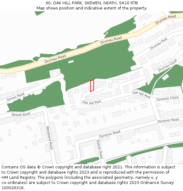 60, OAK HILL PARK, SKEWEN, NEATH, SA10 6TB: Location map and indicative extent of plot