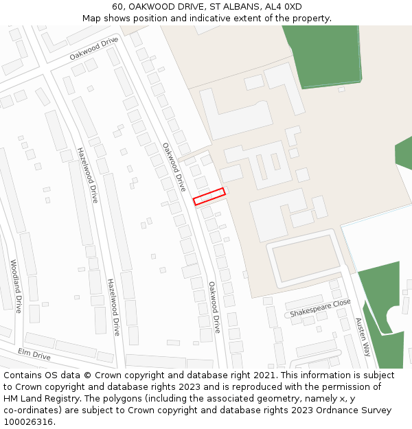 60, OAKWOOD DRIVE, ST ALBANS, AL4 0XD: Location map and indicative extent of plot