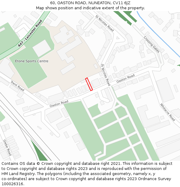 60, OASTON ROAD, NUNEATON, CV11 6JZ: Location map and indicative extent of plot