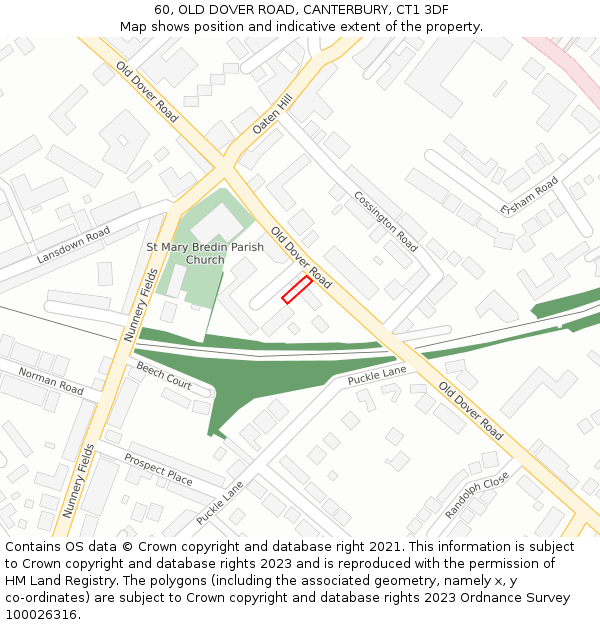 60, OLD DOVER ROAD, CANTERBURY, CT1 3DF: Location map and indicative extent of plot