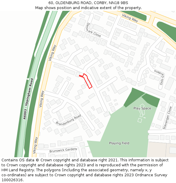 60, OLDENBURG ROAD, CORBY, NN18 9BS: Location map and indicative extent of plot
