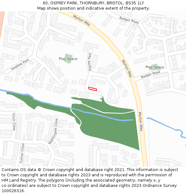 60, OSPREY PARK, THORNBURY, BRISTOL, BS35 1LY: Location map and indicative extent of plot
