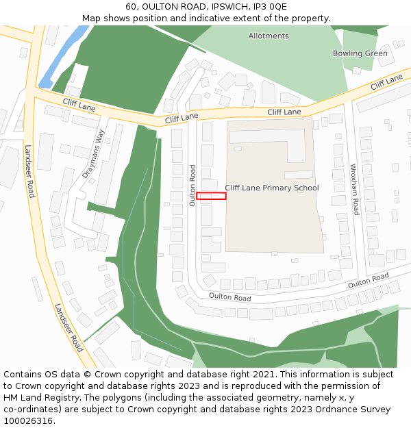 60, OULTON ROAD, IPSWICH, IP3 0QE: Location map and indicative extent of plot