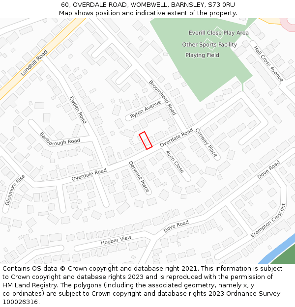 60, OVERDALE ROAD, WOMBWELL, BARNSLEY, S73 0RU: Location map and indicative extent of plot