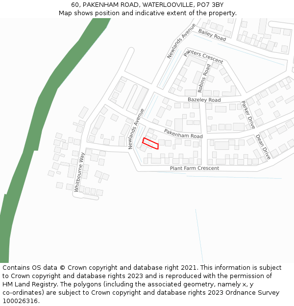 60, PAKENHAM ROAD, WATERLOOVILLE, PO7 3BY: Location map and indicative extent of plot