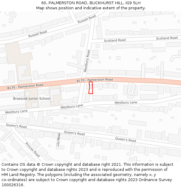 60, PALMERSTON ROAD, BUCKHURST HILL, IG9 5LH: Location map and indicative extent of plot