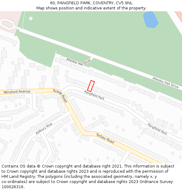 60, PANGFIELD PARK, COVENTRY, CV5 9NL: Location map and indicative extent of plot