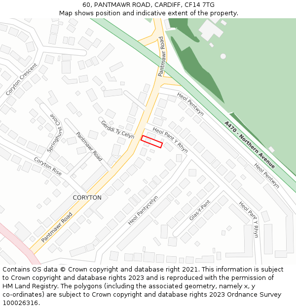 60, PANTMAWR ROAD, CARDIFF, CF14 7TG: Location map and indicative extent of plot