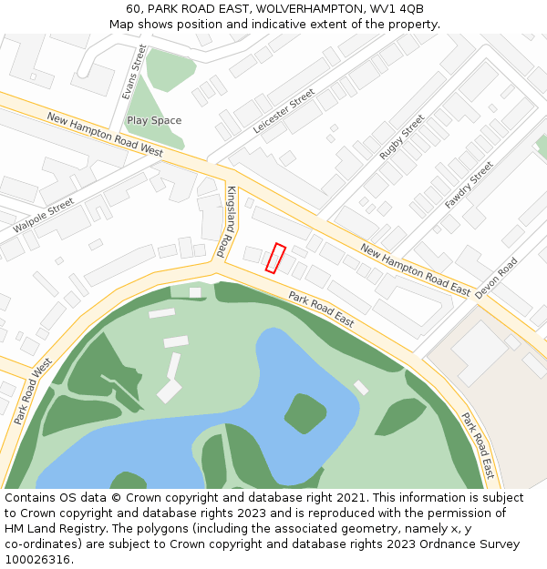 60, PARK ROAD EAST, WOLVERHAMPTON, WV1 4QB: Location map and indicative extent of plot