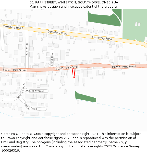 60, PARK STREET, WINTERTON, SCUNTHORPE, DN15 9UA: Location map and indicative extent of plot