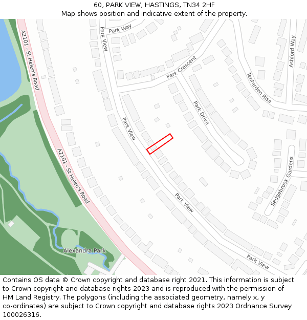 60, PARK VIEW, HASTINGS, TN34 2HF: Location map and indicative extent of plot