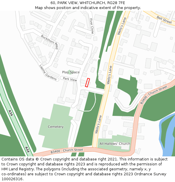 60, PARK VIEW, WHITCHURCH, RG28 7FE: Location map and indicative extent of plot